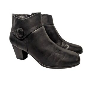 Michelle D Ankle Boots Women 8 Black Leather Button‎ Side Zip Block Heel Booties